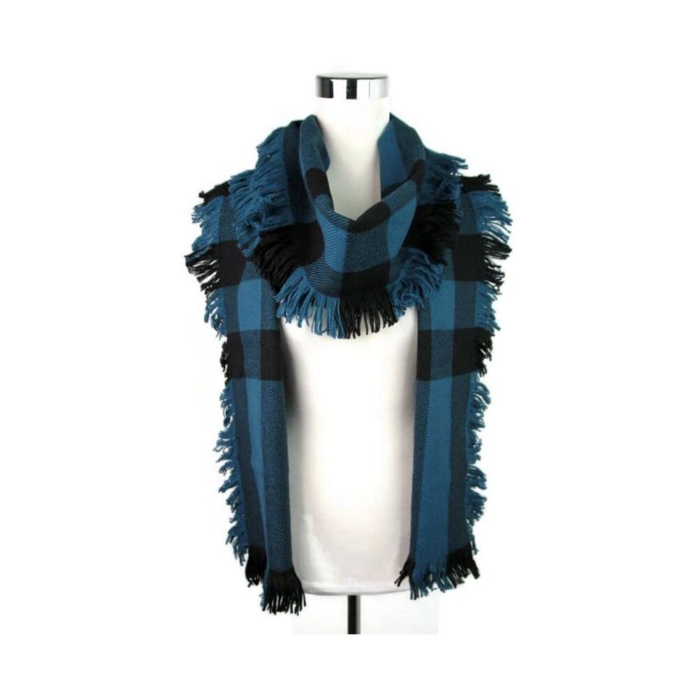 Burberry Women's Blue / Black Wool Fashion Scarf With Fringe And Pink Stripe - Picture 2 of 7
